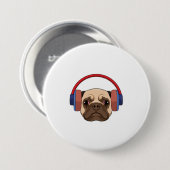 Dog bij Muziek met Hoofdtelefoon Ronde Button 7,6 Cm (Voorkant /achterkant)