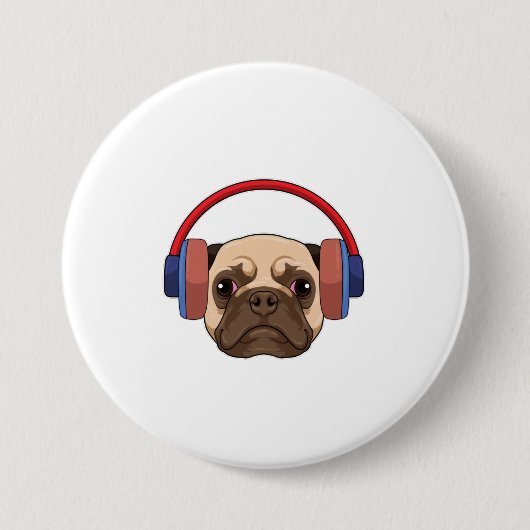 Dog bij Muziek met Hoofdtelefoon Ronde Button 7,6 Cm (Voorkant)