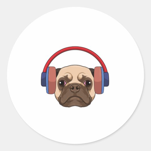 Dog bij Muziek met Hoofdtelefoon Ronde Sticker (Voorkant)