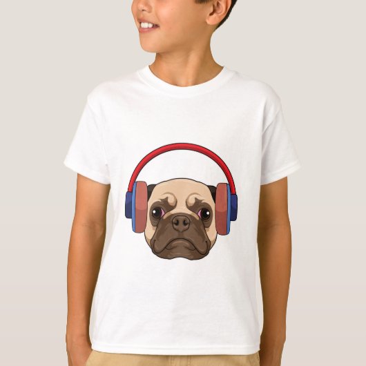 Dog bij Muziek met Hoofdtelefoon T-shirt (Voorkant)