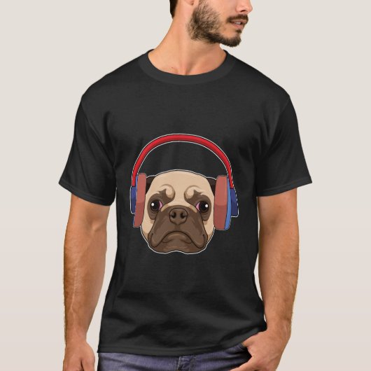 Dog bij Muziek met Hoofdtelefoon T-shirt (Voorkant)