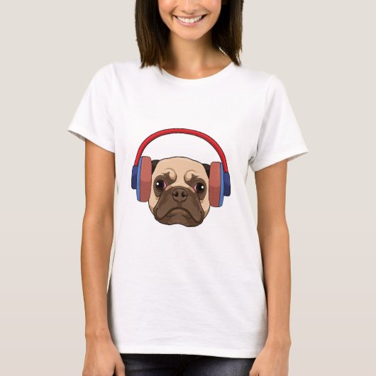 Dog bij Muziek met Hoofdtelefoon T-shirt (Voorkant)