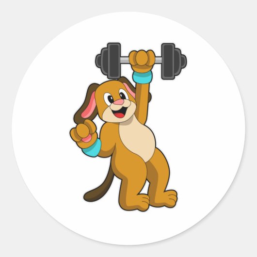 Dog bij Sterke training met Dumbbell Ronde Sticker (Voorkant)