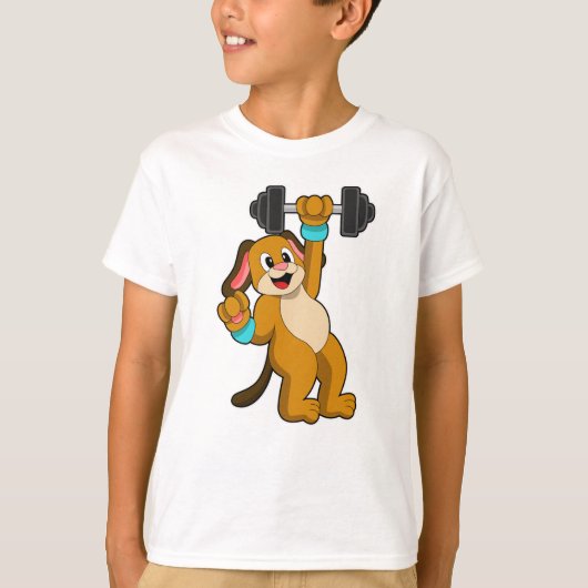 Dog bij Sterke training met Dumbbell T-shirt (Voorkant)
