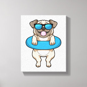 Dog bij zwemmen met draaiende ring canvas afdruk