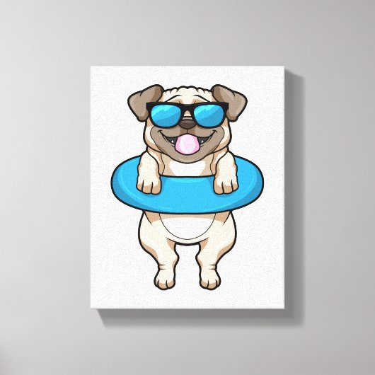 Dog bij zwemmen met draaiende ring canvas afdruk (Voorkant)