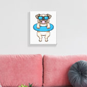 Dog bij zwemmen met draaiende ring canvas afdruk (Insitu (Woonkamer))