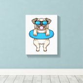 Dog bij zwemmen met draaiende ring canvas afdruk (Insitu (Houten vloer))