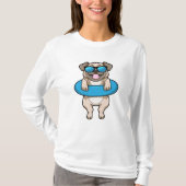 Dog bij zwemmen met draaiende ring en zonnebril t-shirt (Voorkant)