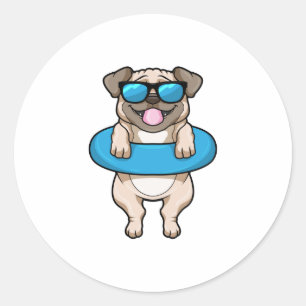 Dog bij zwemmen met draaiende ring ronde sticker