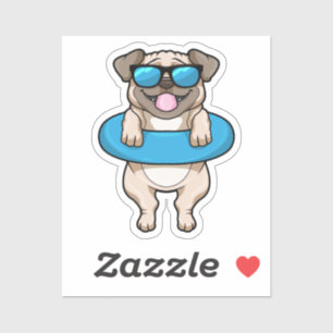 Dog bij zwemmen met draaiende ring sticker