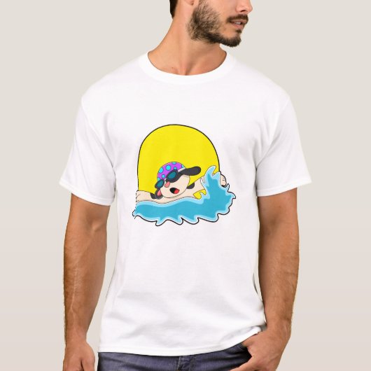 Dog bij zwemmen met zwembril t-shirt (Voorkant)