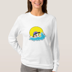 Dog bij zwemmen met zwembril t-shirt