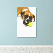 Dog bijten tennisbal canvas afdruk (Insitu (Houten vloer))