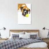 Dog bijten tennisbal canvas afdruk (Insitu (Slaapkamer))