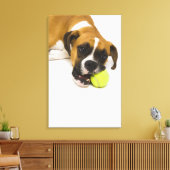 Dog bijten tennisbal canvas afdruk (Insitu (Woonkamer))