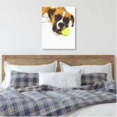 Dog bijten tennisbal canvas afdruk (Insitu (Slaapkamer))