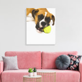 Dog bijten tennisbal canvas afdruk (Insitu (Woonkamer))