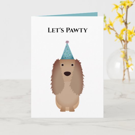 Dog Birthday Card, Laten we Pawty Cocker Spaniel Kaart (Gele Bloem)