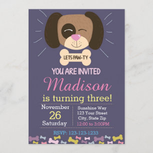 Dog Birthday Invitation (paars) Kaart