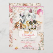 Dog Birthday Invitation Printable, girl Invitation Kaart (Voorkant / Achterkant)
