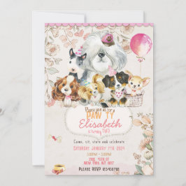 Dog Birthday Invitation Printable, girl Invitation Kaart
