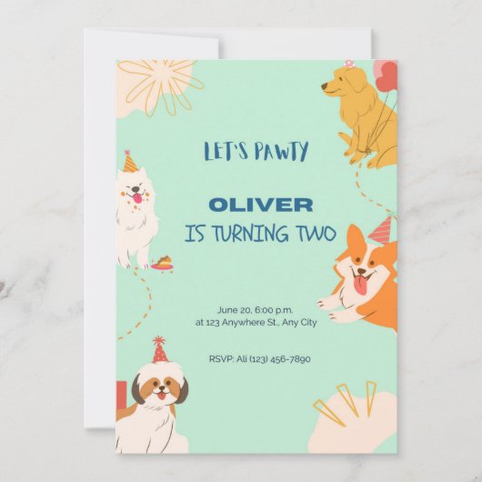 Dog Birthday Invitation, Puppy Pawty Invitation Kaart (Voorkant)