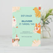 Dog Birthday Invitation, Puppy Pawty Invitation Kaart (Staand voorkant)