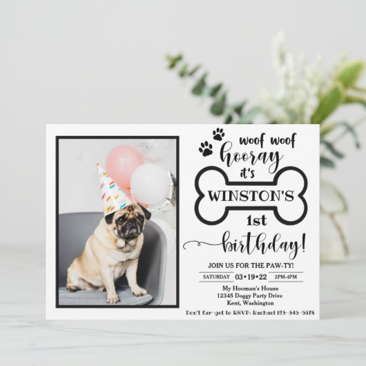Dog Birthday Invitation | Uitnodiging Doggy (Staand voorkant)