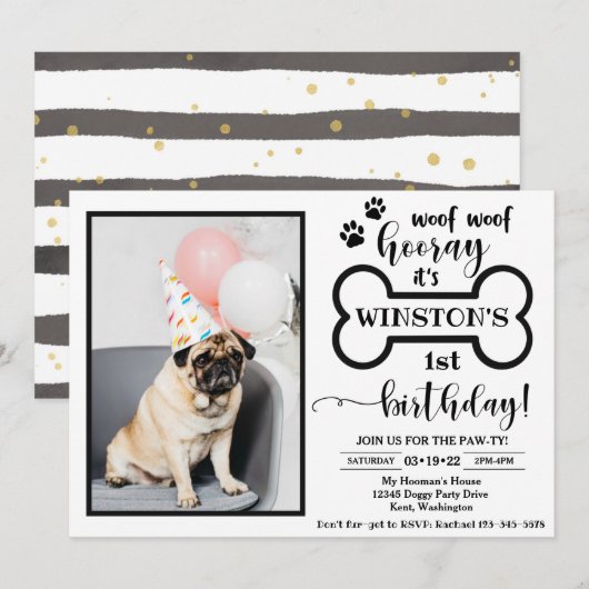 Dog Birthday Invitation | Uitnodiging Doggy (Voorkant / Achterkant)