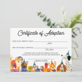 Dog Birthday laat Pawty Puppy Adoption Certificate (Staand voorkant)