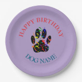 Dog Birthday Party Custom Purple Papieren Bordje (Voorkant)
