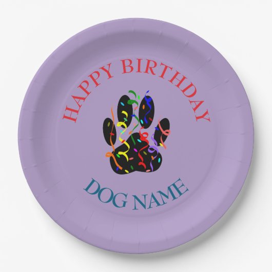 Dog Birthday Party Custom Purple Papieren Bordje (Voorkant)