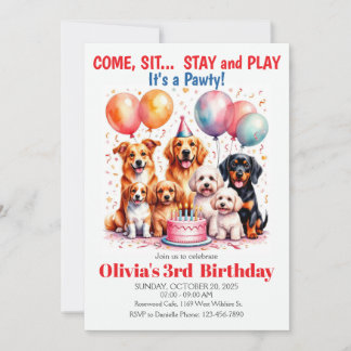 Dog Birthday Party Cute Puppy Kids Party Kaart