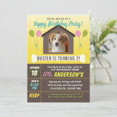 Dog Birthday Party Dog House en Paws Custom Photo Kaart (Staand voorkant)