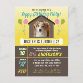 Dog Birthday Party Dog House en Paws Custom Photo Uitnodiging Briefkaart
