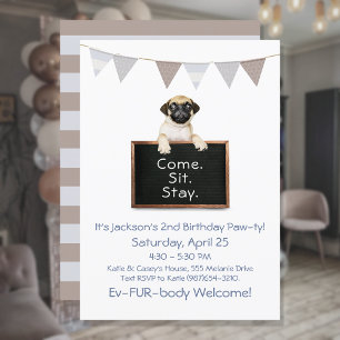 Dog Birthday Party for Boy Pug Kaart