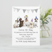 Dog Birthday Party for Boy Puppy Invitation Kaart (Staand voorkant)