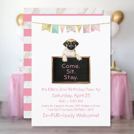 Dog Birthday Party for Girl Pug Kaart