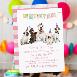 Dog Birthday Party for Girl Puppy Kaart