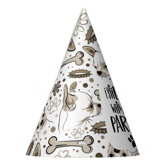 Dog Birthday Party Funny Quote met botten en poten Feesthoedjes (Links)