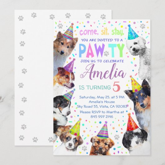 Dog Birthday Party Invitation (Voorkant / Achterkant)