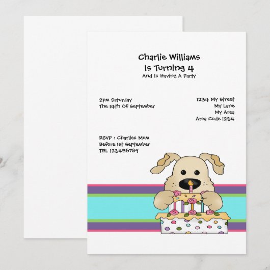 Dog Birthday Party Kaart (Voorkant / Achterkant)