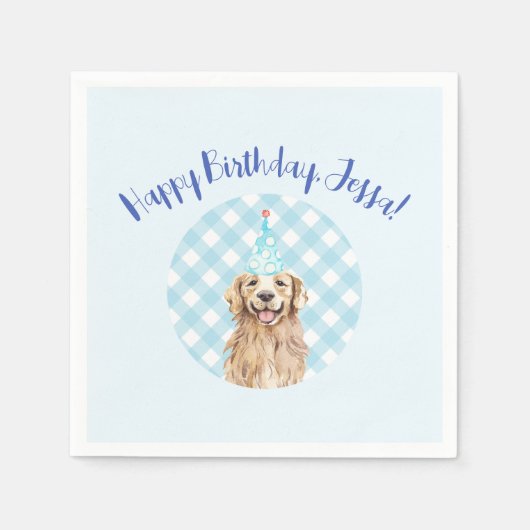 Dog Birthday Party Personalized Napkins Blue Pset Servet (Voorkant)