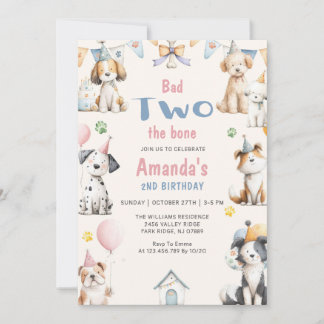 Dog Birthday Party Puppy Pawty 2nd Birthday Kaart