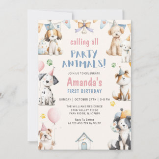 Dog Birthday Party Puppy Pawty Birthday Kaart