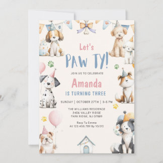 Dog Birthday Party Puppy Pawty Birthday Kaart