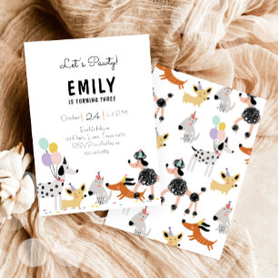Dog Birthday Party Puppy Pawty Modern Girl Invite Kaart