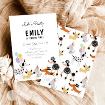 Dog Birthday Party Puppy Pawty Modern Girl Invite