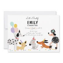 Dog Birthday Party Puppy Pawty Modern Girl Invite